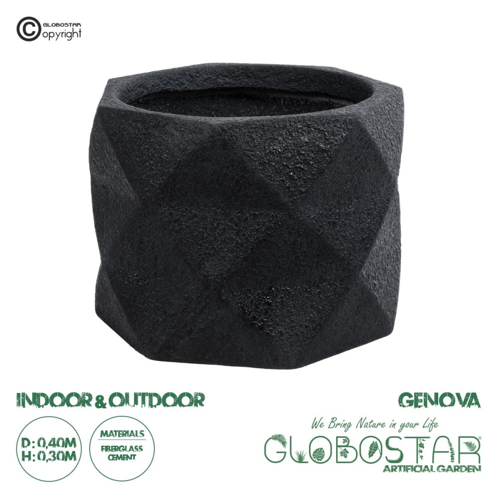 GloboStar® Artificial Garden GENOVA 20726 Επιδαπέδιο Πολυεστερικό Τσιμεντένιο Κασπώ Γλάστρα - Flower Pot Μαύρο Φ40 x Υ30cm